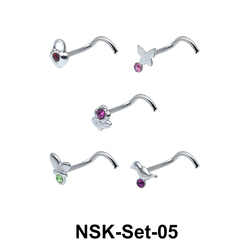 5 Silver Nose Stud Sets NSK-SET-05